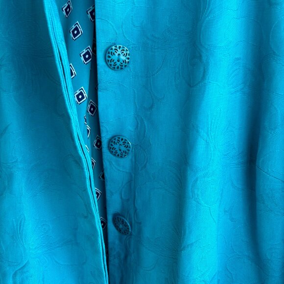Chico's Jacquard Turquoise Blazer, Size 3 - Picture 3 of 11
